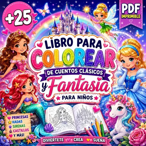 Libro de colorear Libro para Colorear de Cuentos Clásicos y Fantasía para Niños (PDF Imprimible)