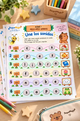 Actividad para mezclar sonidos y formar palabras - Descubro los Sonidos PequeMagia