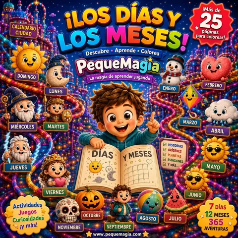 Libro de colorear Los Días y los Meses - Libro para Colorear, Aprender y Descubrir el Calendario (PDF Imprimible)