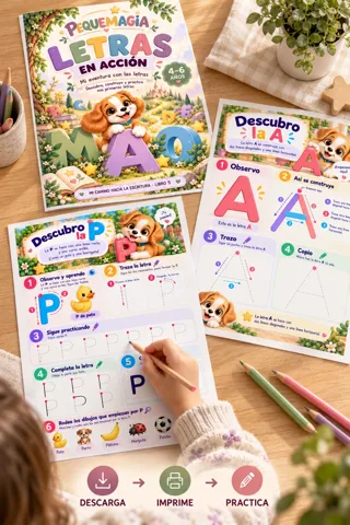 Ficha para aprender las letras a los 5 años: trazado paso a paso de la letra A y la letra P con el lápiz