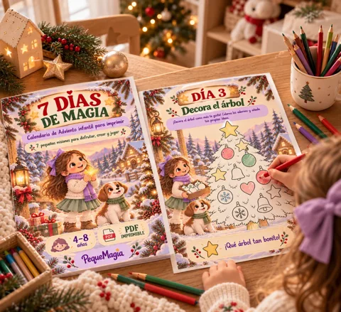 Niña coloreando el árbol de Navidad del día 3 del calendario de adviento infantil, una actividad de adviento para niños sin pantallas