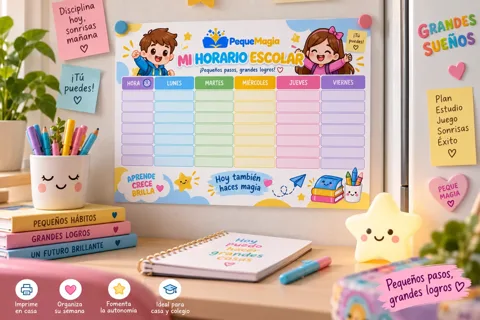 Horario escolar semanal para imprimir y colorear - PequeMagia