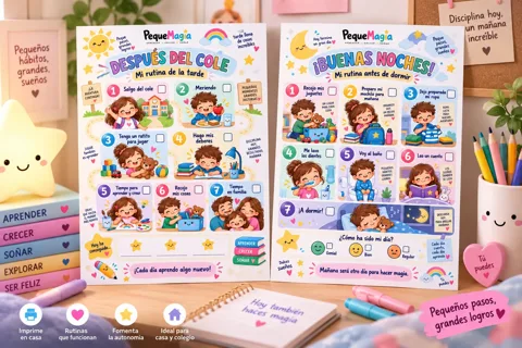 Rutina de la tarde y la noche para niños - checklist imprimible PequeMagia