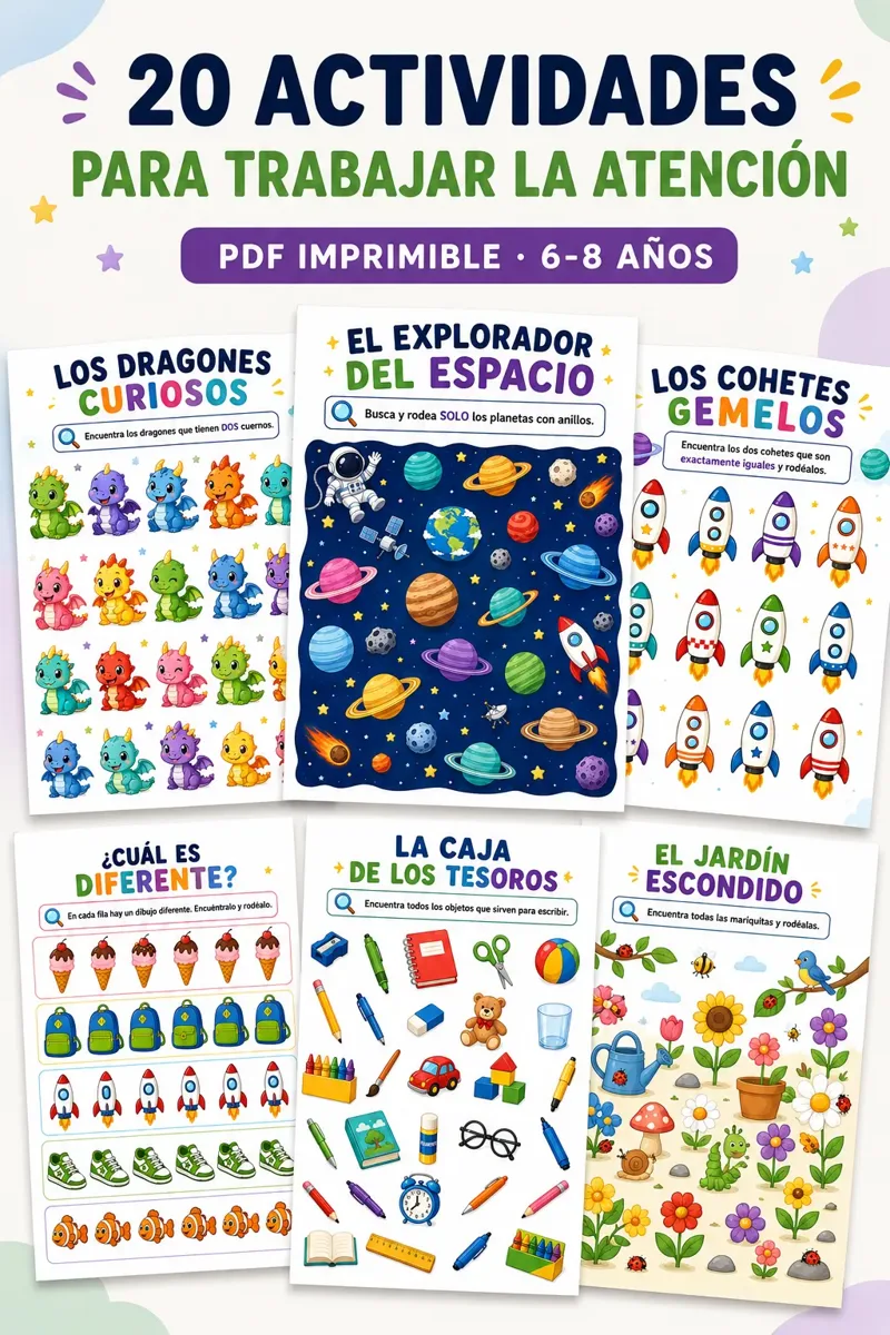 Actividades de atención y concentración para niños con TDAH con ejercicios de búsqueda y discriminación visual
