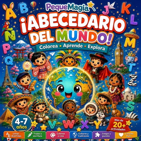 Libro de colorear Abecedario del Mundo - Libro Educativo para Colorear y Aprender (PDF Imprimible)
