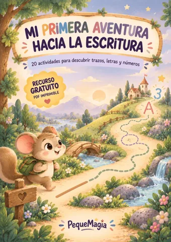 Portada del cuaderno de grafomotricidad gratis para imprimir en PDF, Mi primera aventura hacia la escritura, 3-5 años