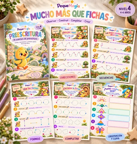 Fichas de preescritura para imprimir: direcciones, formas, completar y observación y copia de modelos