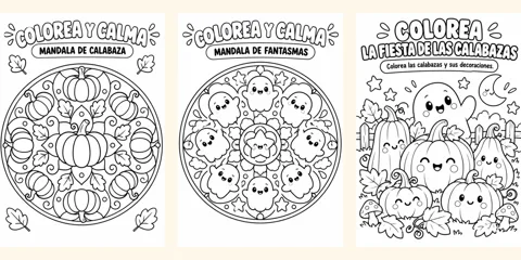 Mandalas de Halloween para imprimir y láminas para colorear con fantasmas y calabazas para niños - PequeMagia